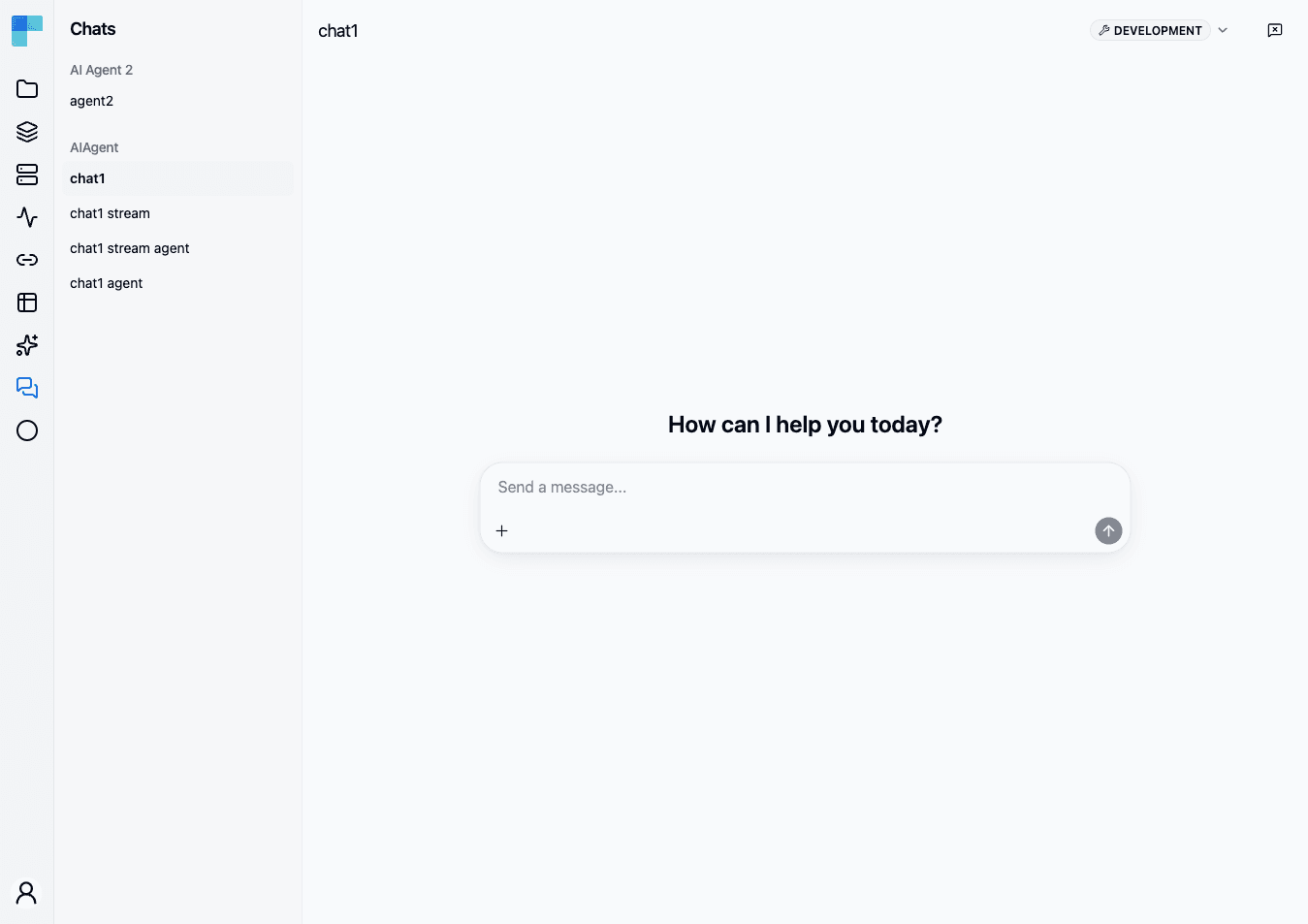 The Chats page — conversations grouped by project on the left, with a chat open on the right