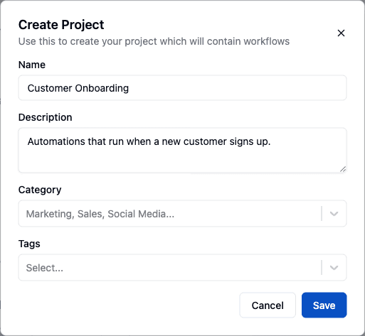 The Create Project dialog