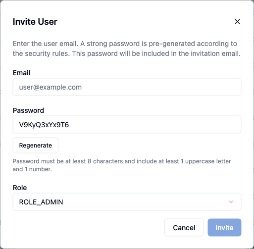The Invite User dialog