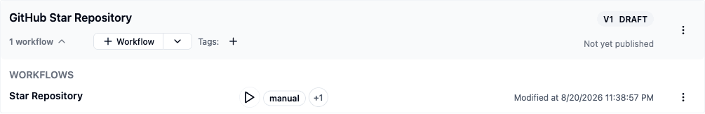 A project row expanded to show the workflows it contains