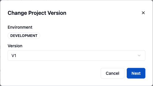 The Change Project Version dialog