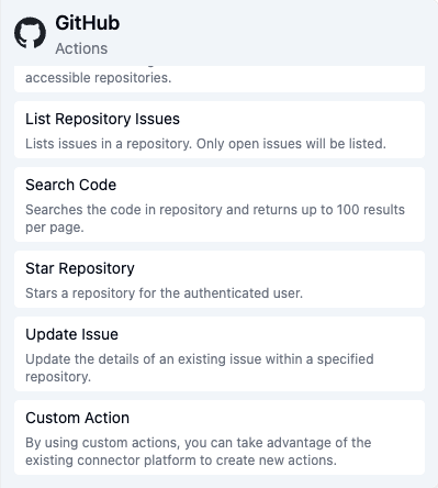 The GitHub action list, including Star Repository