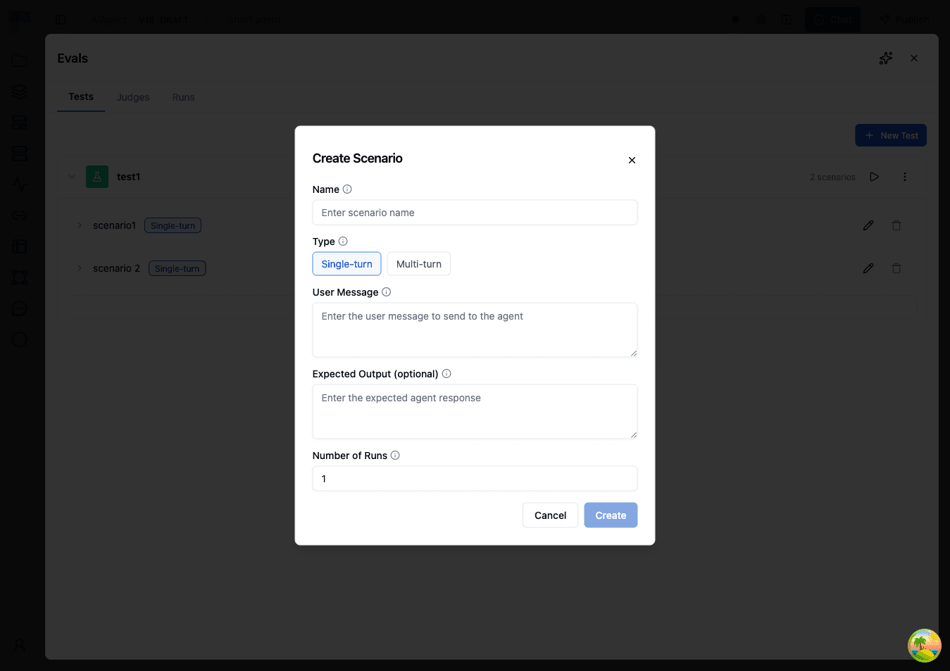 Create scenario dialog