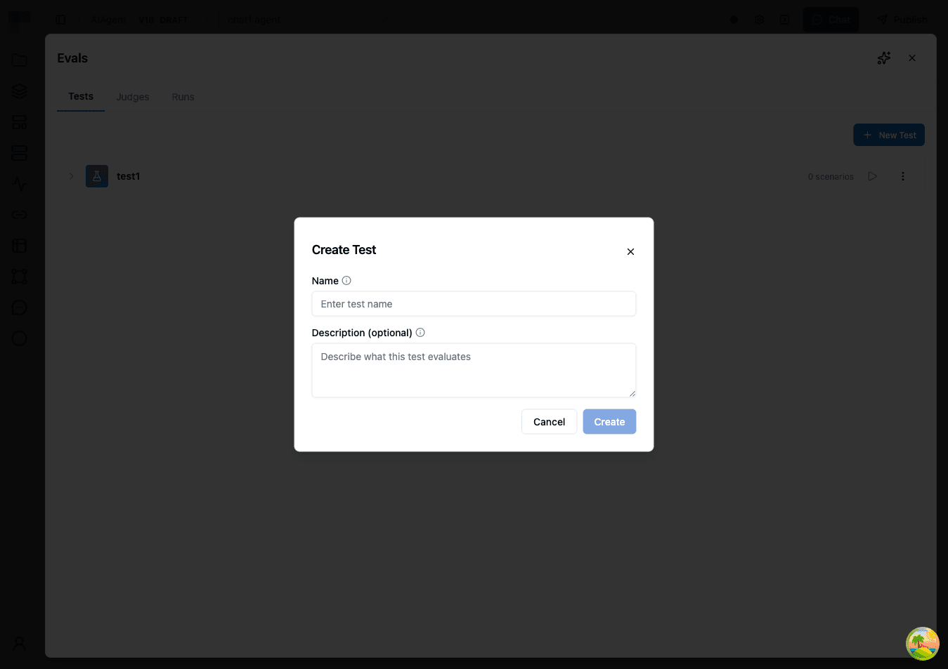 Create test dialog